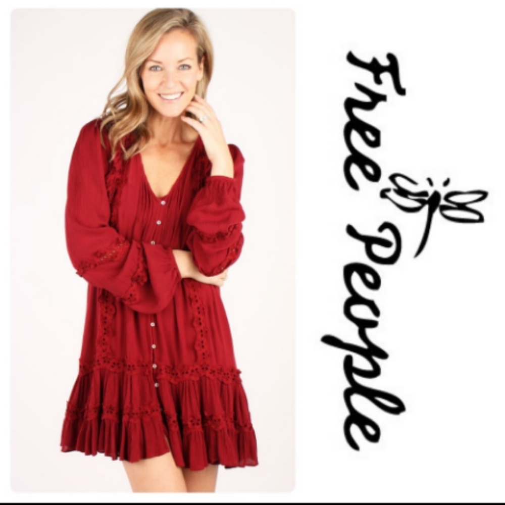 Free People Snow Angel Boho Mini Dress